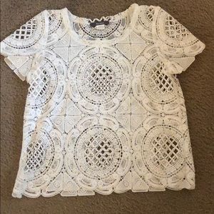 Blue Tassel white sheer top